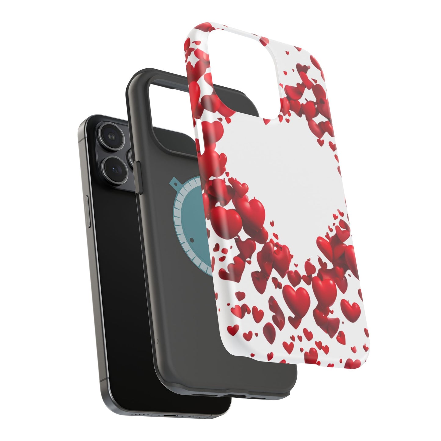 Heart-Shaped Heart Motif Magnetic Tough iPhone Case, Love Themed Phone Cover, Valentine's Day Gift,  Romantic Phone Case