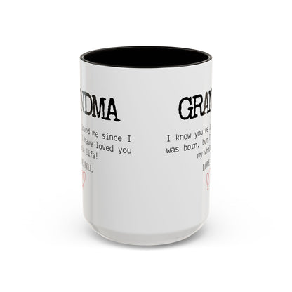 Personalized Grandma Mug, Gift from Grandchild, Custom Message Coffee Cup, Grandma Birthday Gift, Mother’s Day Mug, Sentimental Gift for Grandma