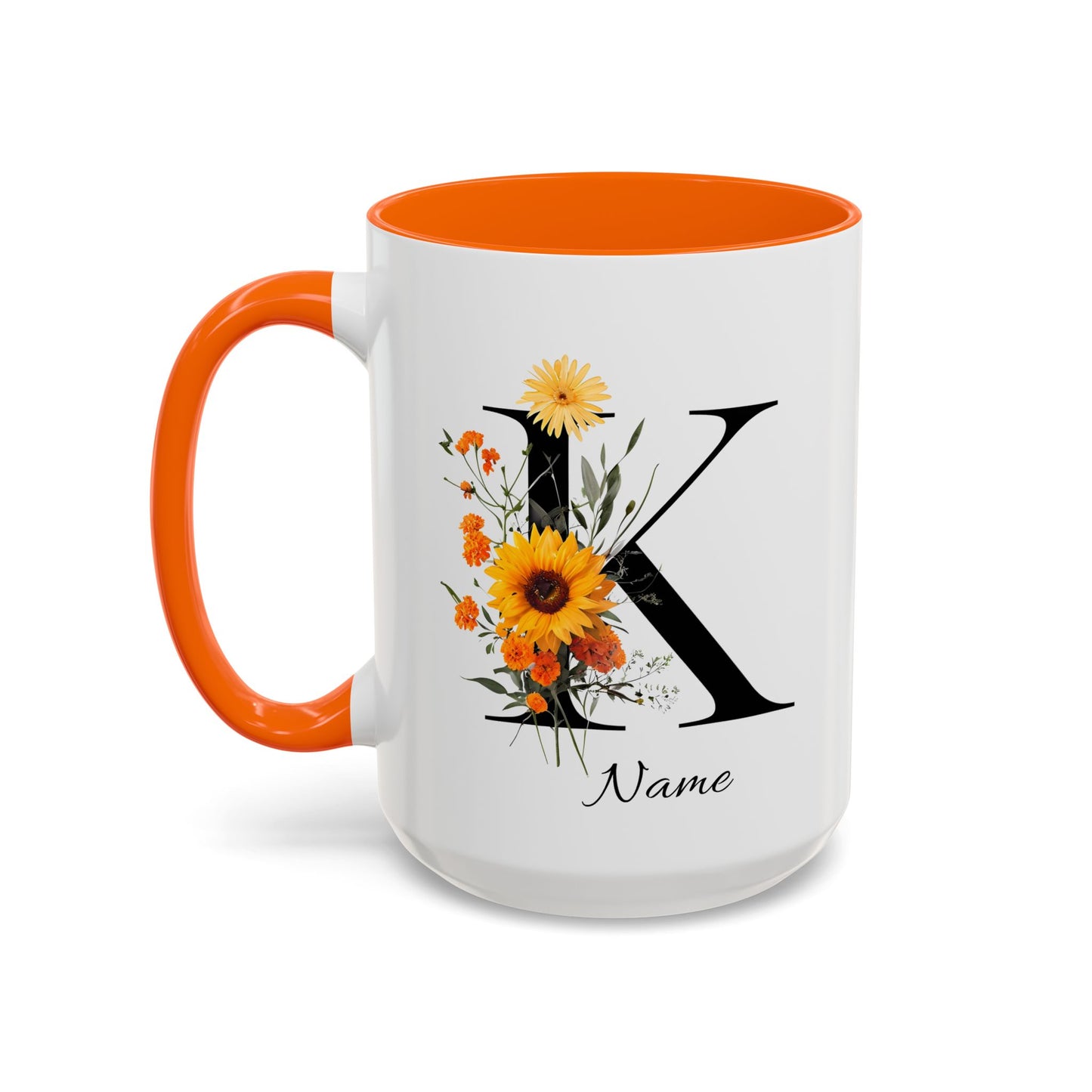 Personalized Floral Monogram - Letter K - Elegant Accent Coffee Mug – Personalized Mothers Day Gift
