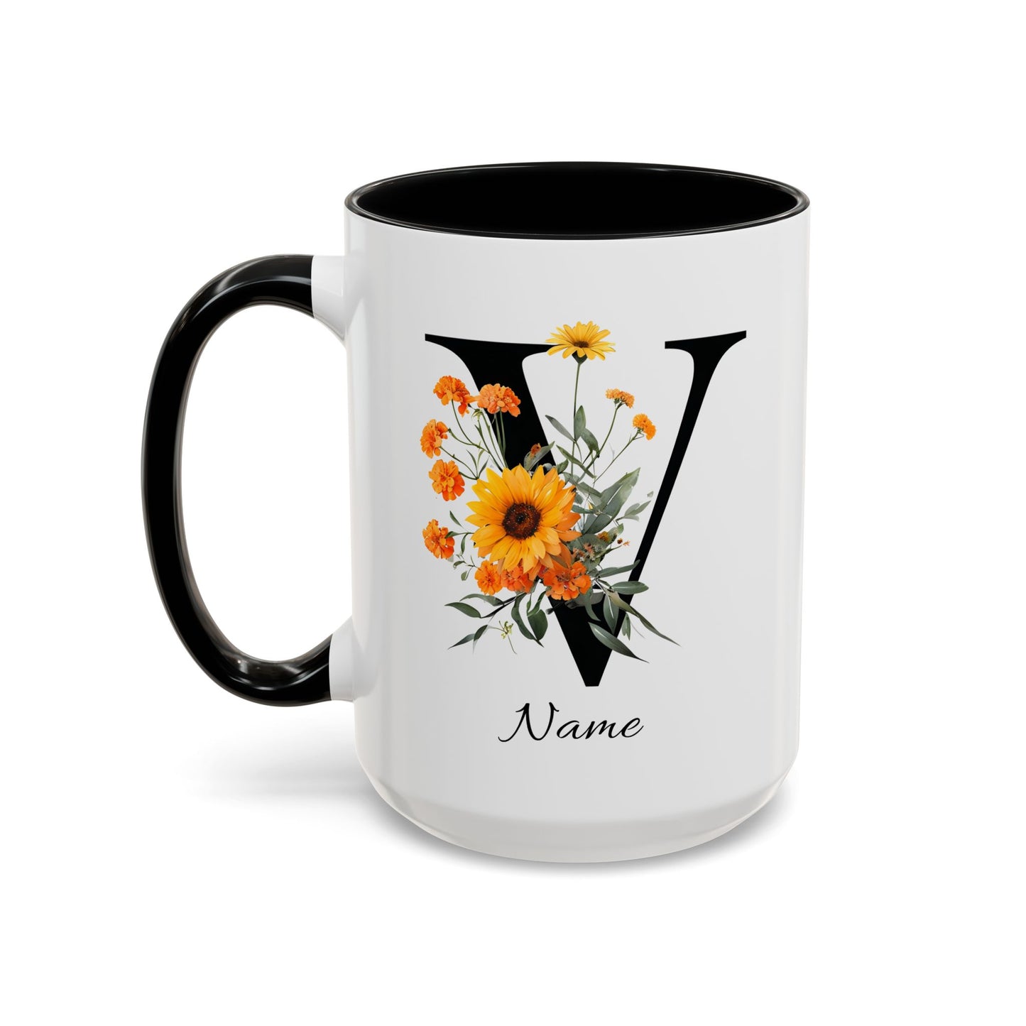 Personalized Floral Monogram - Letter V - Elegant Accent Coffee Mug – Personalized Mothers Day Gift