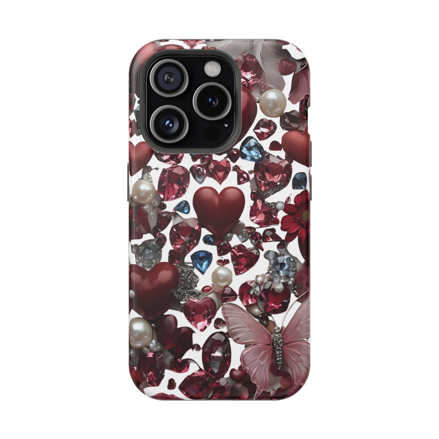Romantic Floral Hearts Magnetic Tough iPhone Case -  Durable Phone Case for Gifts, Valentine's Day, Birthday, Anniversary, Cute Accessories