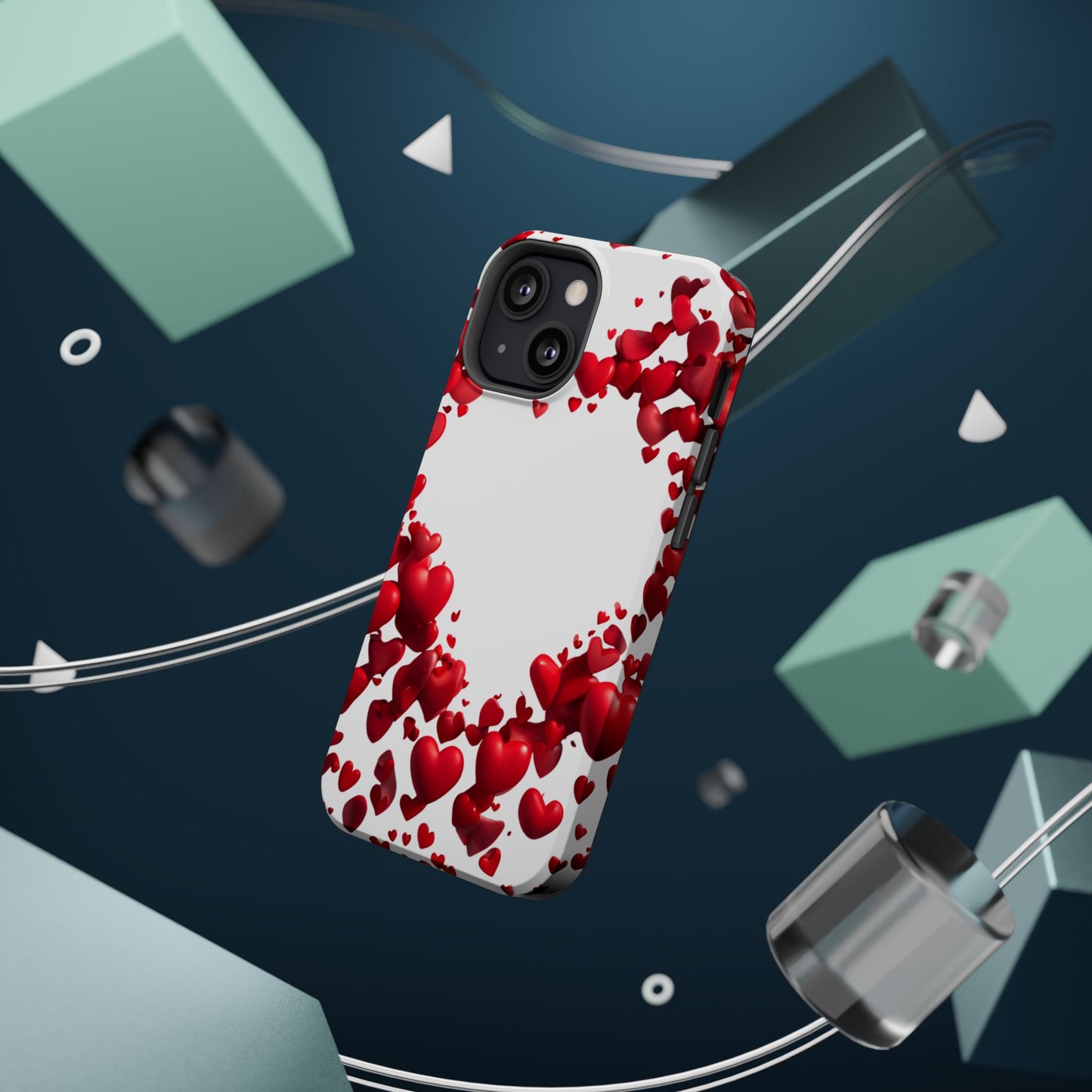 Heart-Shaped Heart Motif Magnetic Tough iPhone Case, Love Themed Phone Cover, Valentine's Day Gift,  Romantic Phone Case