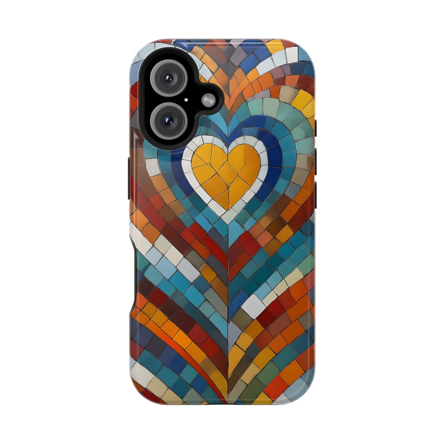 Magnetic Heart Mosaic iPhone Case, Faux Stained Glass, Trendy Phone Cover, Artistic Phone Case, Wireless Charging