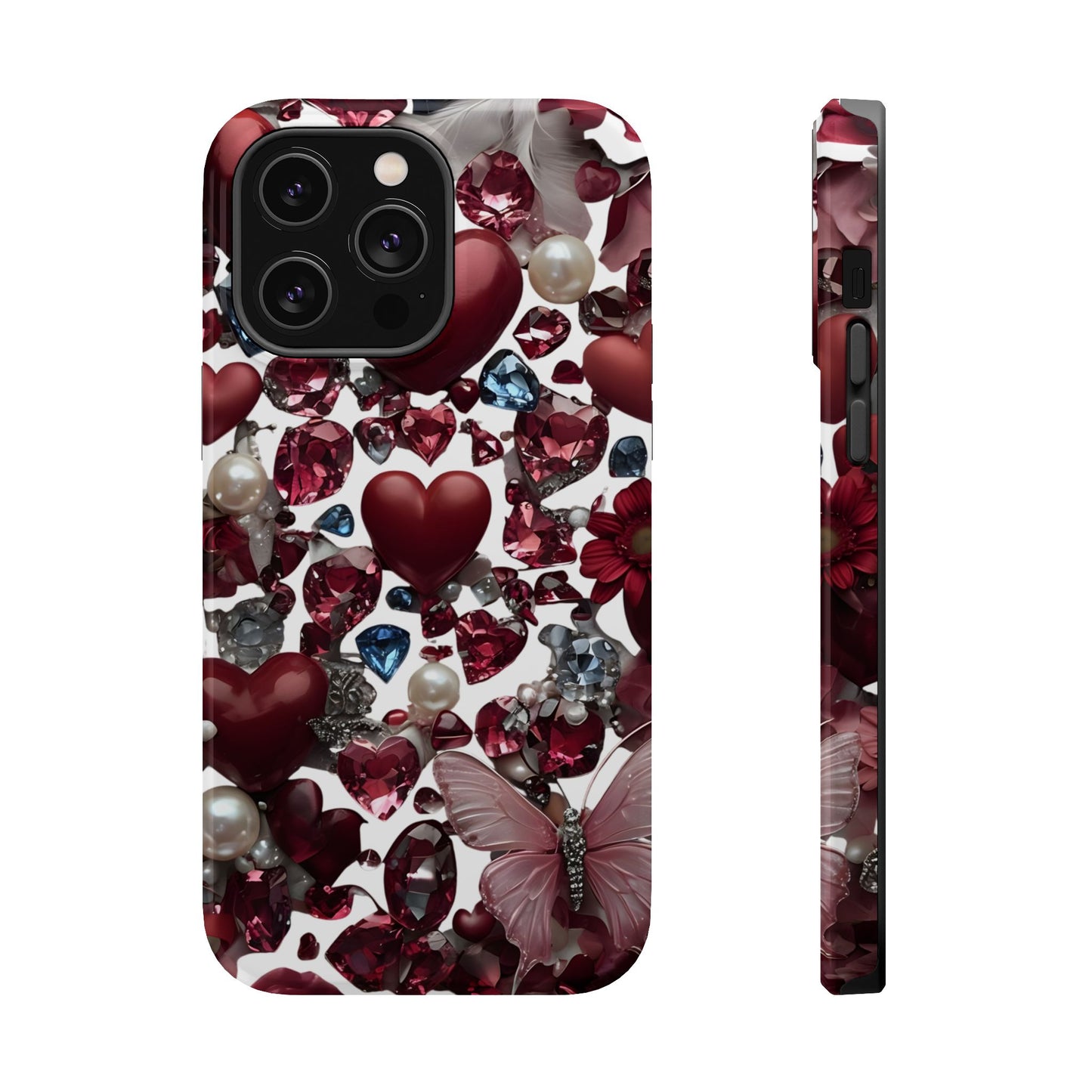 Romantic Floral Hearts Magnetic Tough iPhone Case -  Durable Phone Case for Gifts, Valentine's Day, Birthday, Anniversary, Cute Accessories