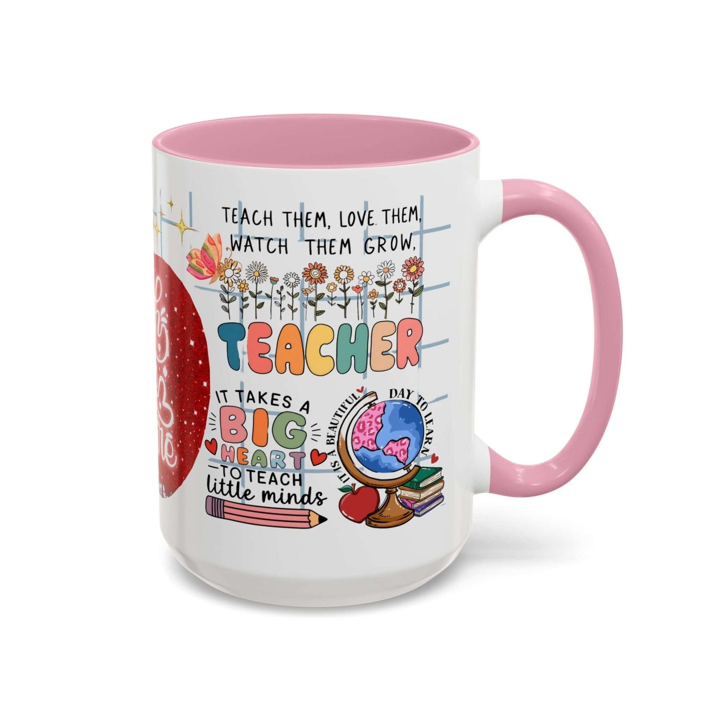 Colorful Teacher Appreciation Coffee Mug featuring inspiring quotes and illustrations, perfect gift for educators.