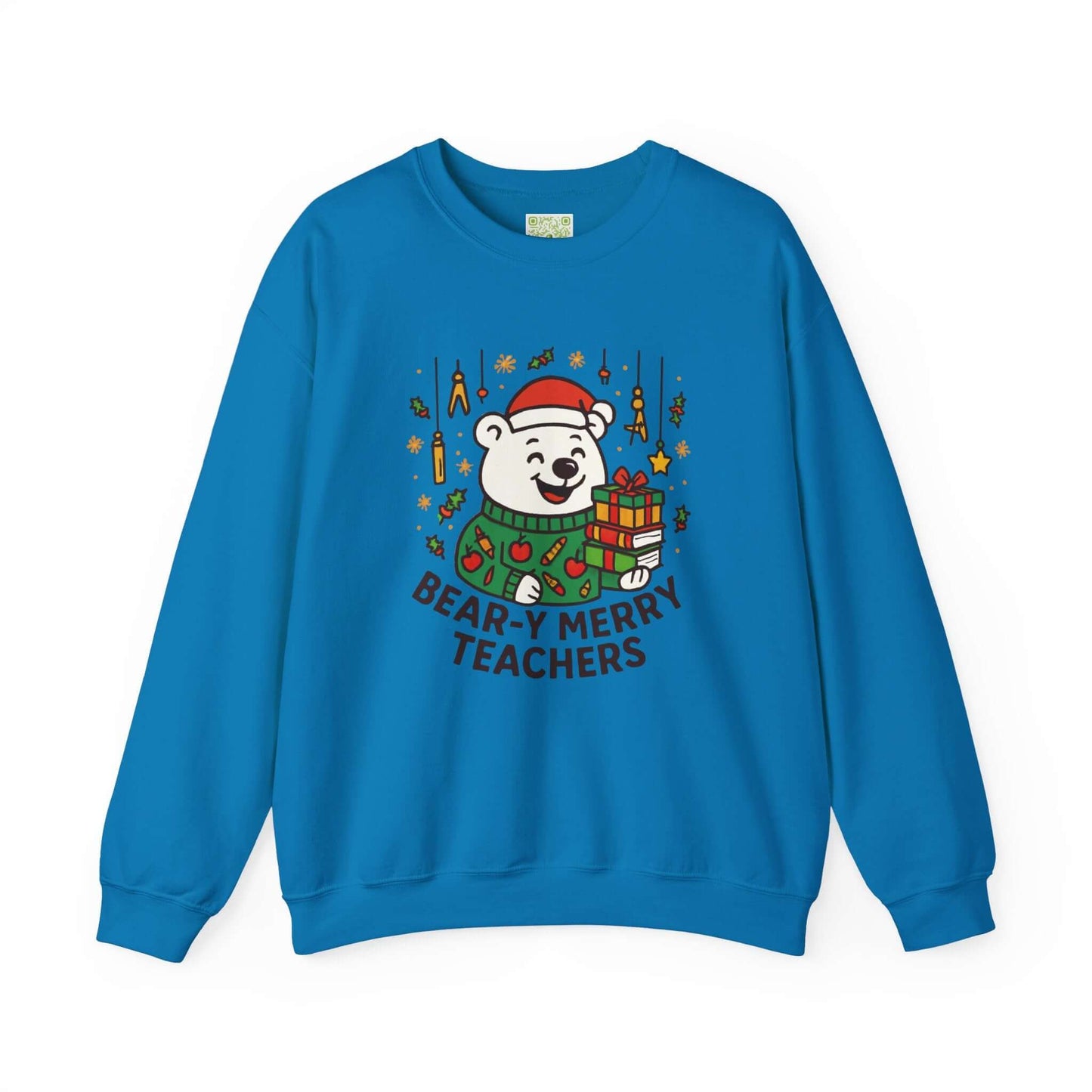 Custom Bear-y Merry Teachers sweatshirt with festive bear design, perfect holiday gift for educators.