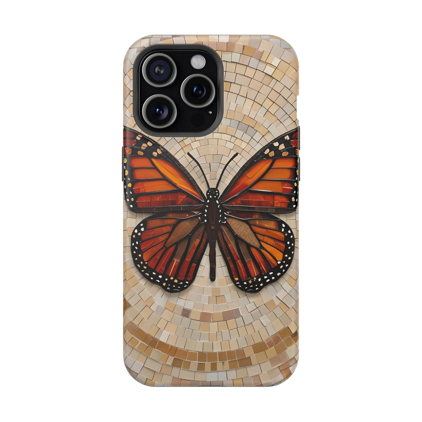 Monarch Butterfly Mosaic iPhone Case, Orange Butterfly Case, Artistic Phone Cover, Trendy iPhone Case, Wireless Charging Cover