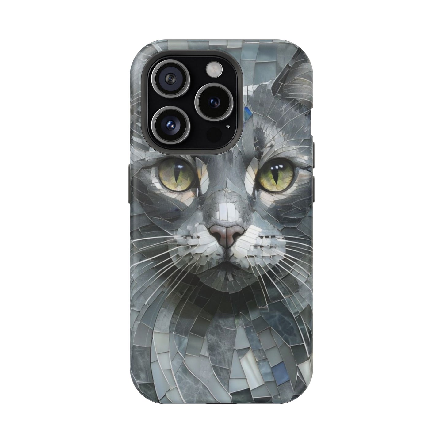 Stylish Cat Mosaic Magnetic iPhone Case, Black Cat Phone Case, Cute Cat Phone Case, Shockproof Case, Cat iPhone Case