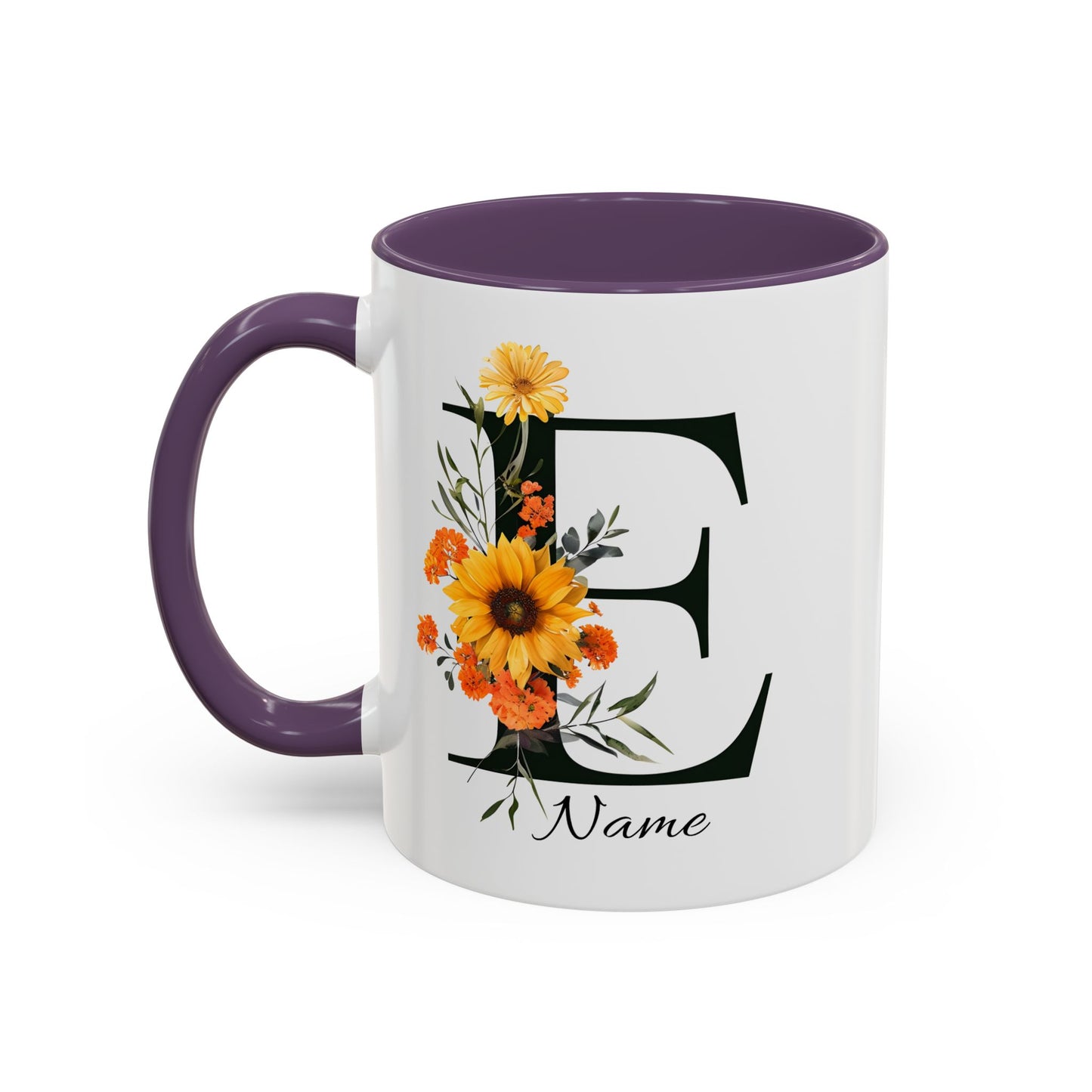 Personalized Floral Monogram Mug, Letter E Mug, Custom Text Mug, Bridesmaid Gift, God Mother Gift, Hangover Kit