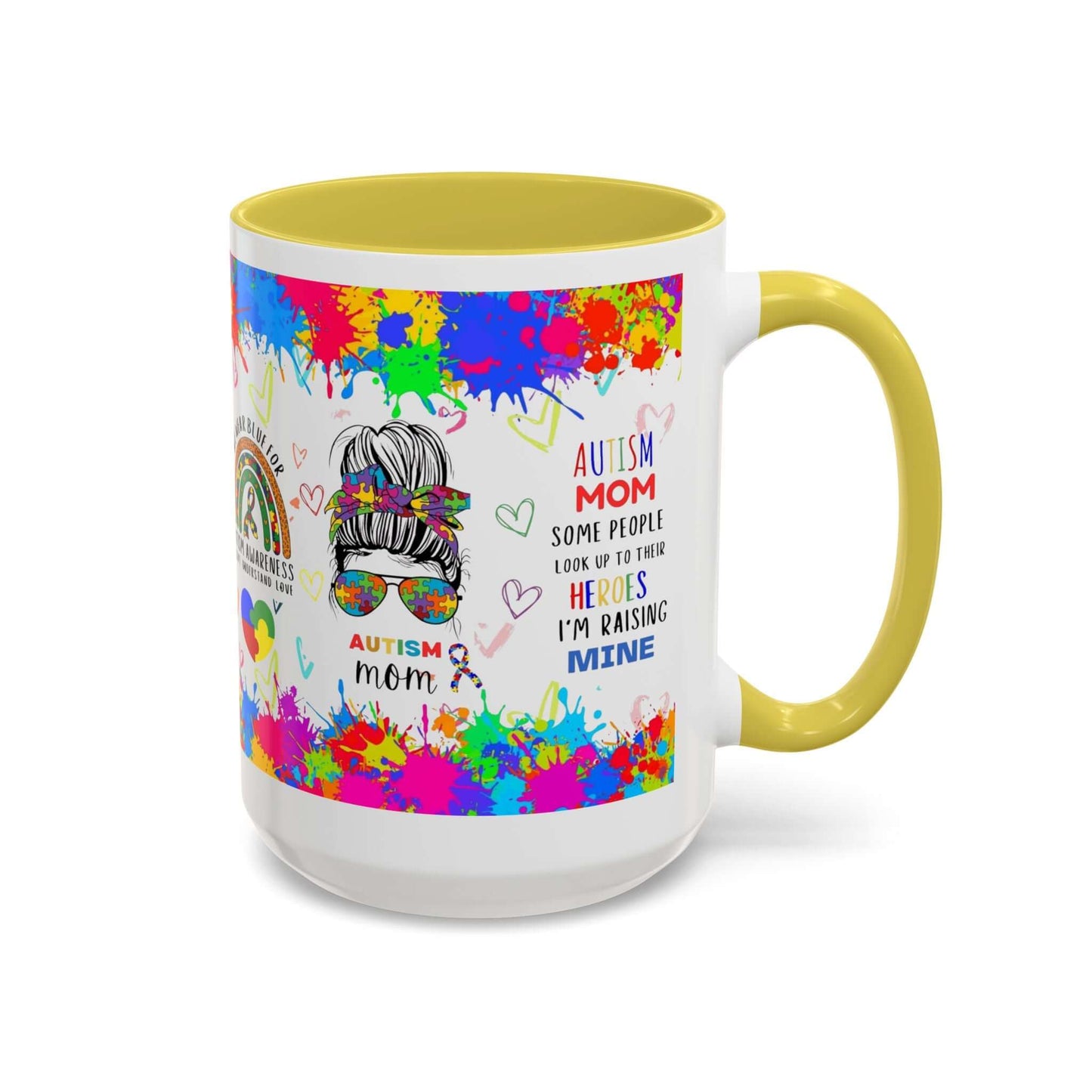 Colorful Autism Mom Mug featuring vibrant neurodiversity designs and heartfelt quotes about raising autistic children.