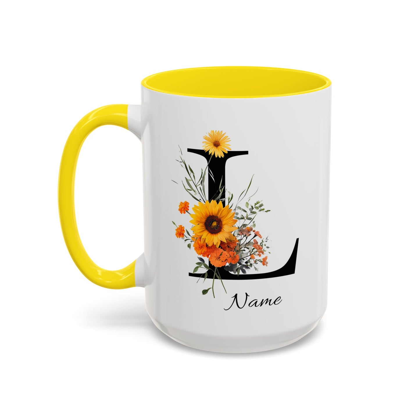 Personalized Floral Monogram - Letter L - Elegant Accent Coffee Mug – Personalized Mothers Day Gift