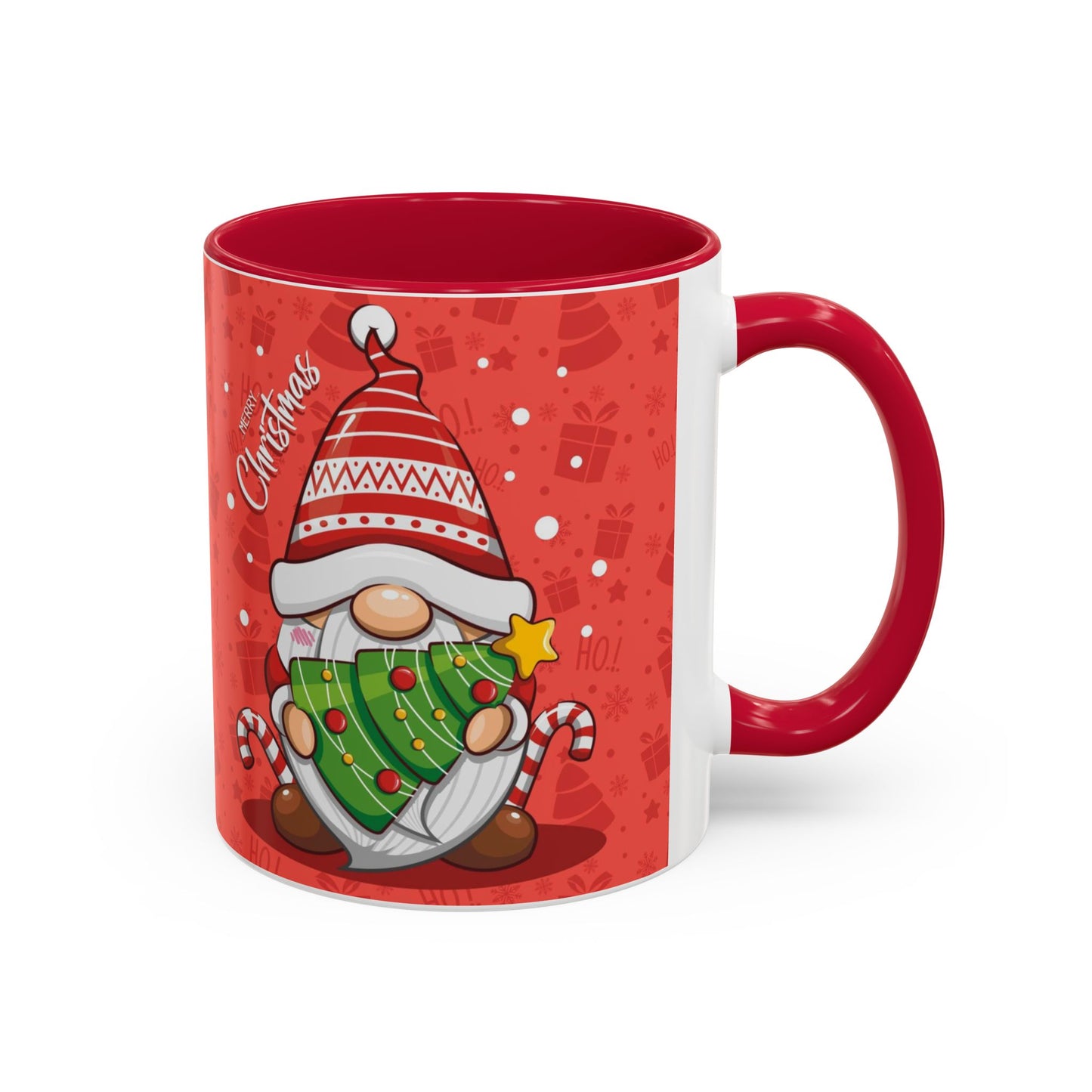 Christmas Tree Gnome, Red Christmas Gnome Mug with Tree and Candy Canes, Festive Holiday Coffee Cup, Cute Gnome Lover Gift, Winter Cocoa Mug, Christmas Kitchen Decor