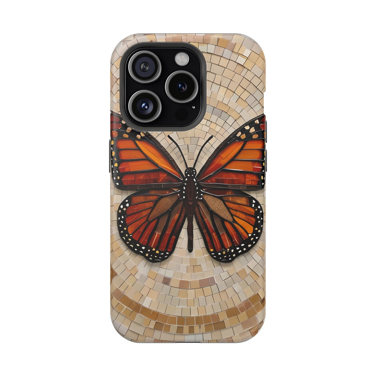Monarch Butterfly Mosaic iPhone Case, Orange Butterfly Case, Artistic Phone Cover, Trendy iPhone Case, Wireless Charging Cover