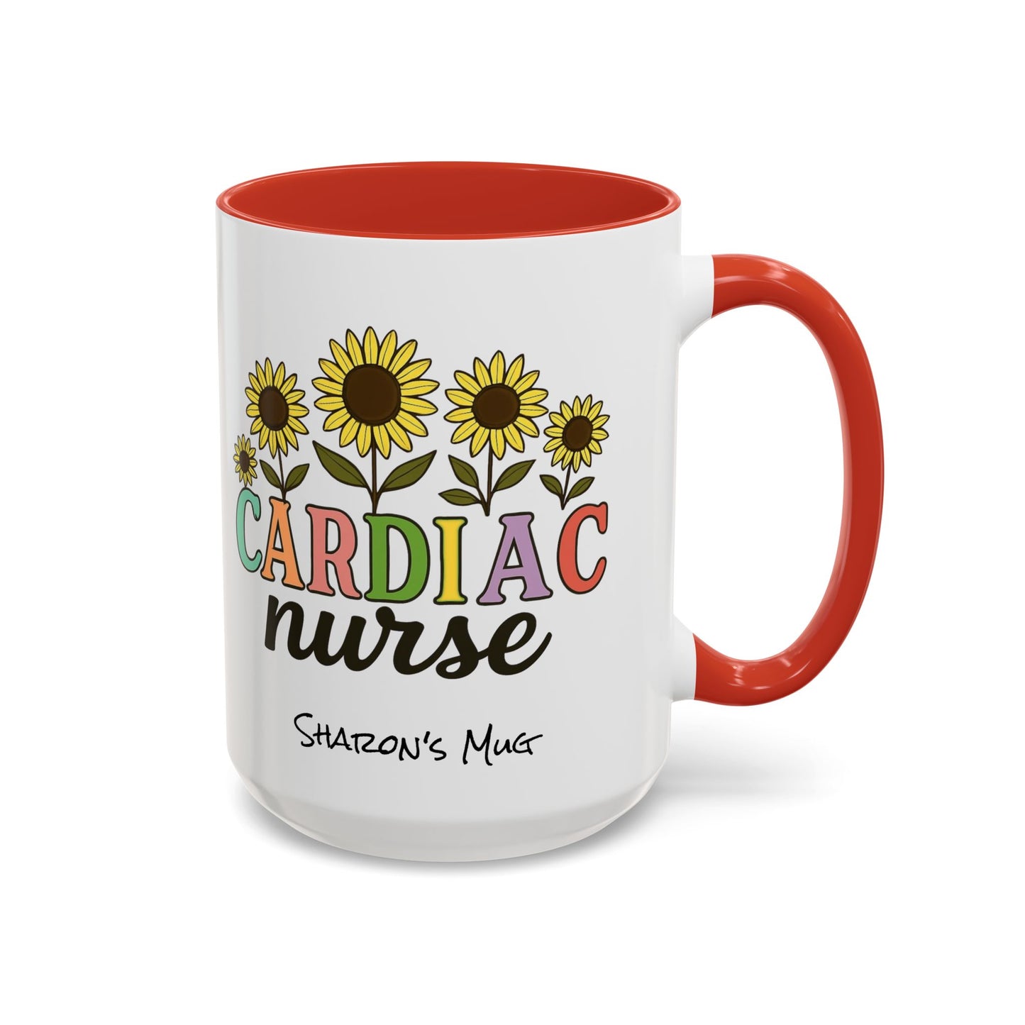 Cardiac Nurse Sunflower Accent Coffee Mug, CVICU Nurse Mug, Cardiac Nursing Grad Gift, Cardiac ICU Nurse, Cardiology RN NP