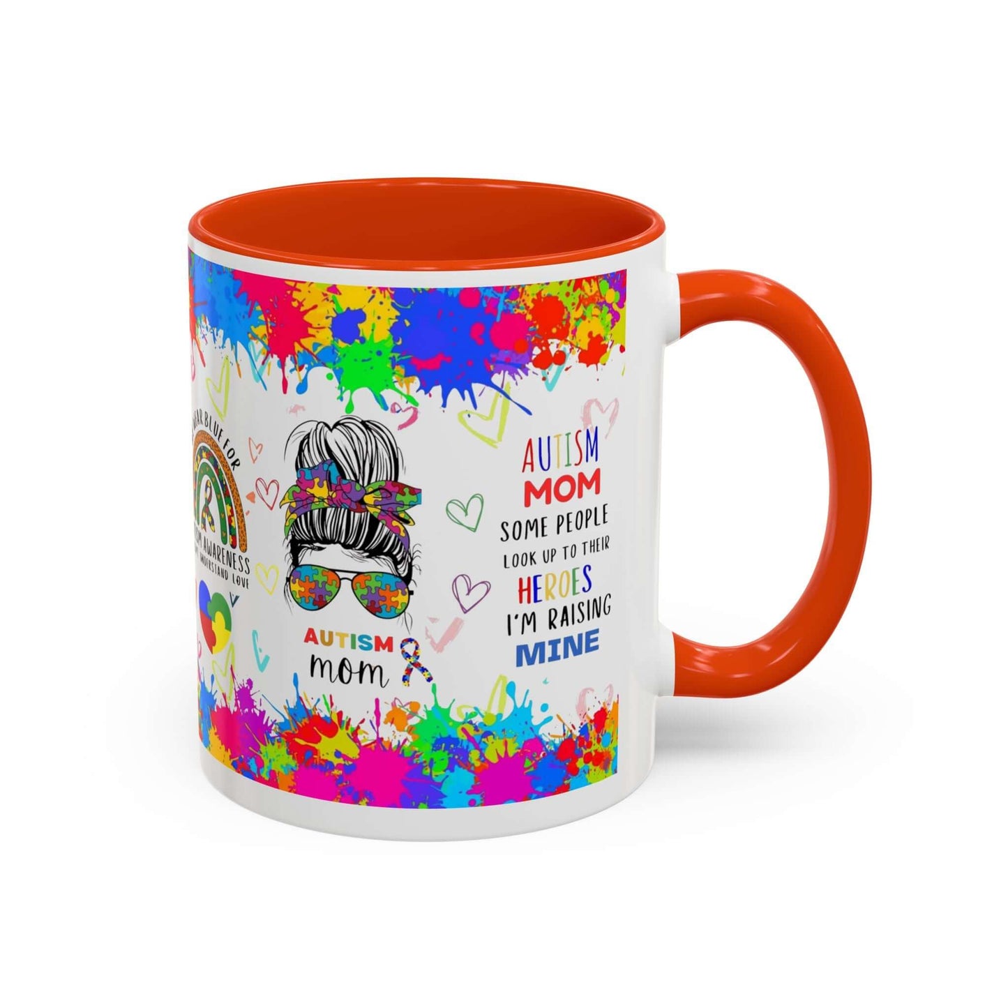 Colorful Autism Mom Mug featuring vibrant neurodiversity designs and heartfelt quotes about raising autistic children.