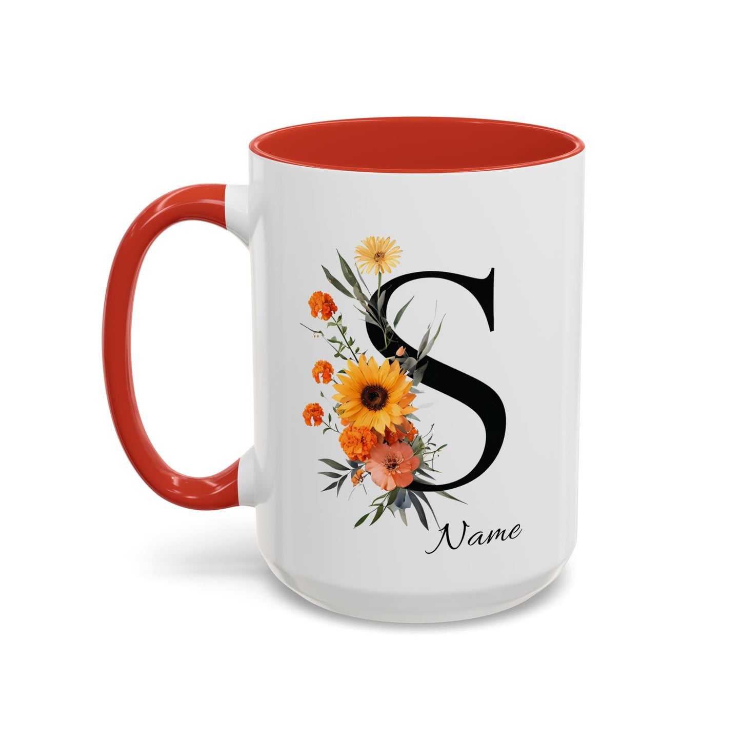 Personalized Floral Monogram - Letter S - Elegant Accent Coffee Mug – Personalized Mothers Day Gift