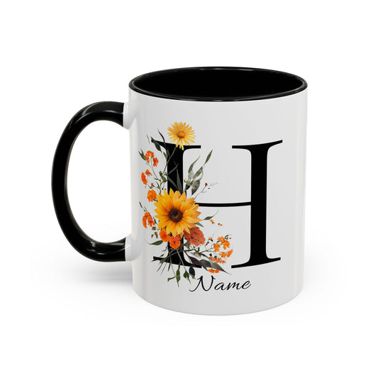 Personalized Floral Monogram - Letter H - Elegant Accent Coffee Mug – Personalized Mothers Day Gift