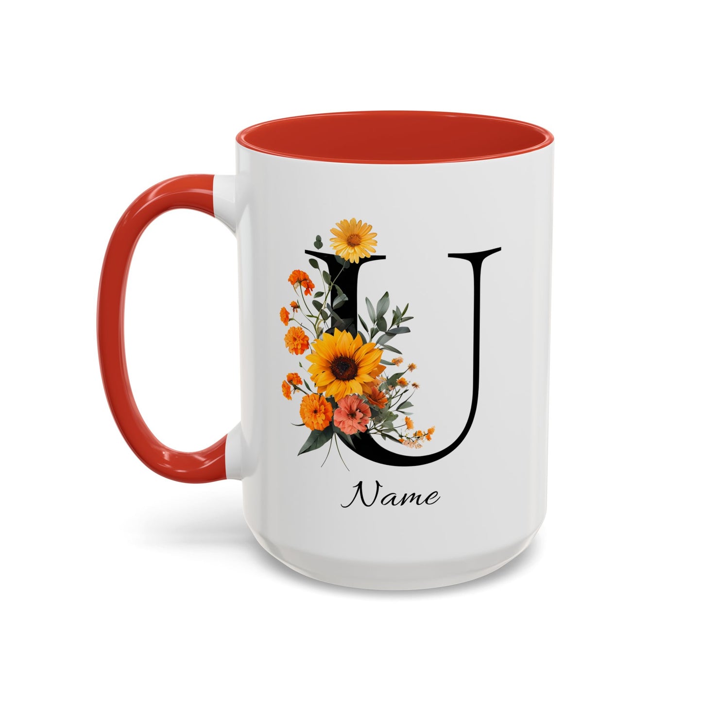 Personalized Floral Monogram - Letter U - Elegant Accent Coffee Mug – Personalized Mothers Day Gift