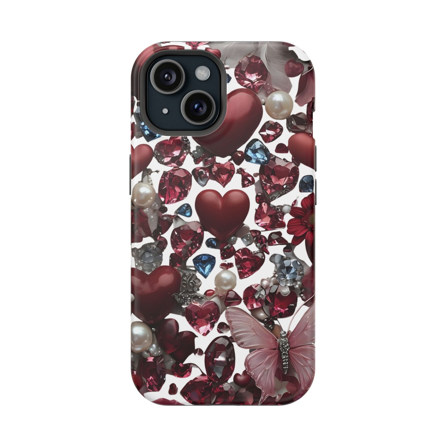 Romantic Floral Hearts Magnetic Tough iPhone Case -  Durable Phone Case for Gifts, Valentine's Day, Birthday, Anniversary, Cute Accessories