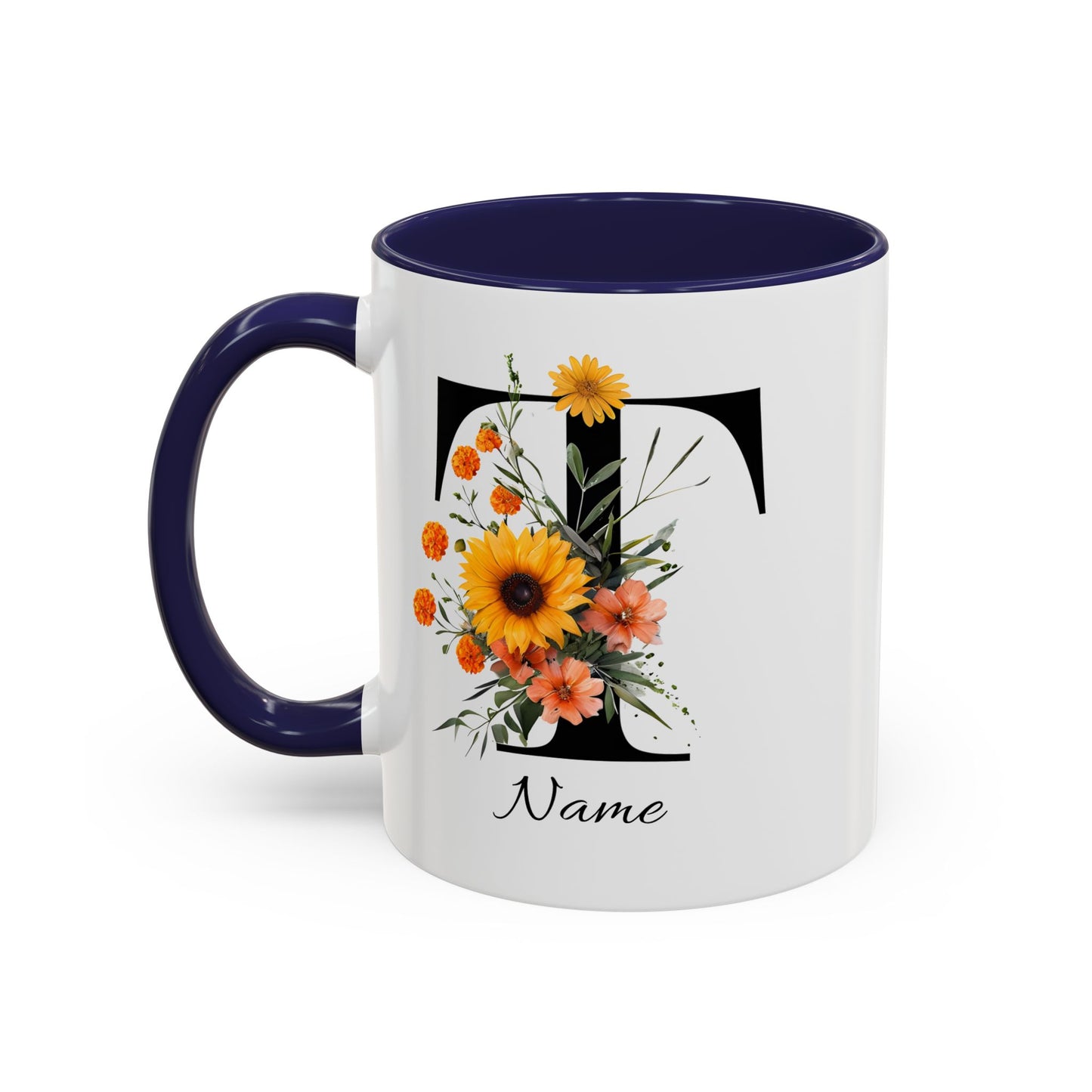 Personalized Floral Monogram - Letter T - Elegant Accent Coffee Mug – Personalized Mothers Day Gift