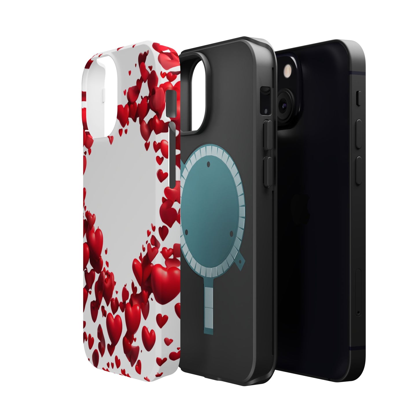 Heart-Shaped Heart Motif Magnetic Tough iPhone Case, Love Themed Phone Cover, Valentine's Day Gift,  Romantic Phone Case
