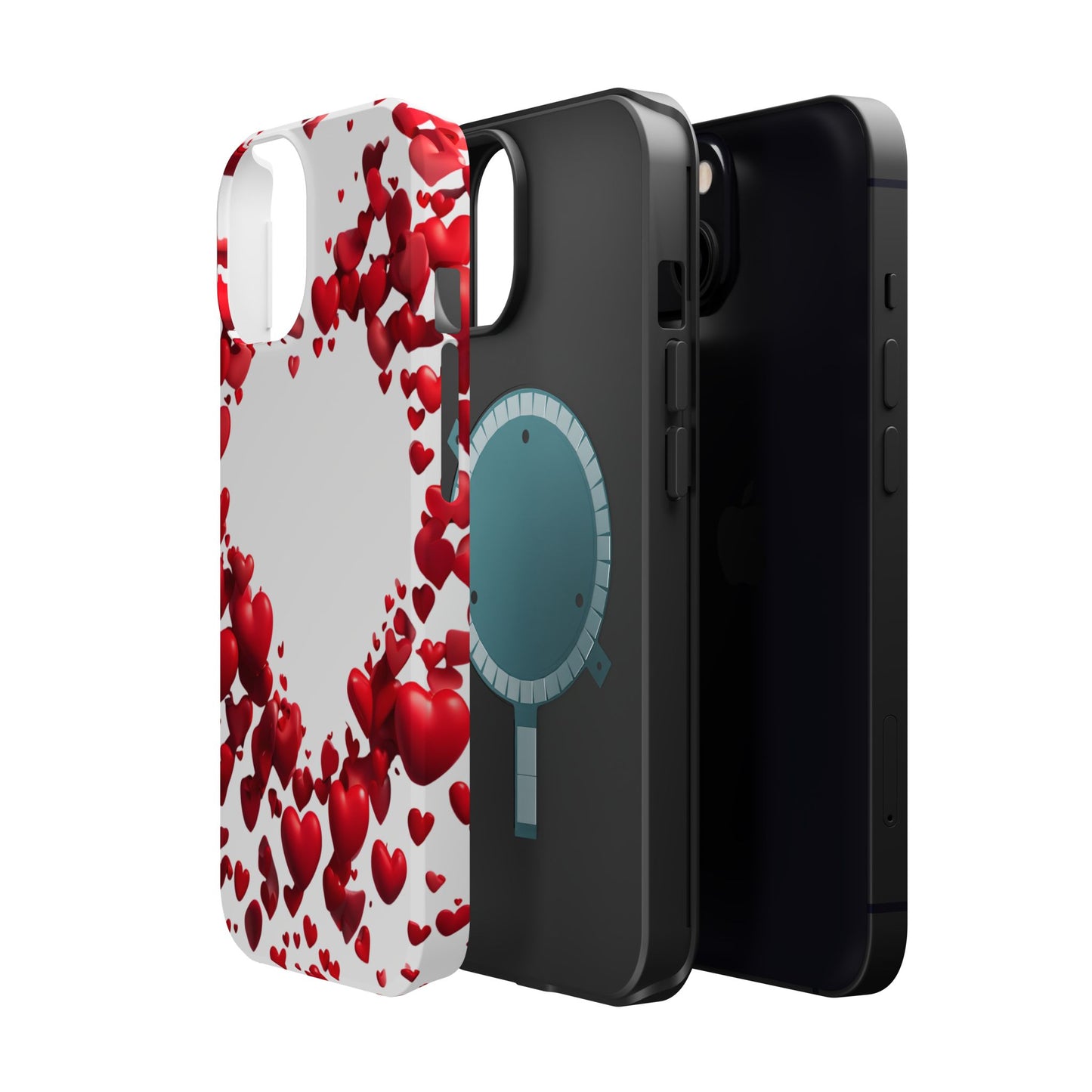 Heart-Shaped Heart Motif Magnetic Tough iPhone Case, Love Themed Phone Cover, Valentine's Day Gift,  Romantic Phone Case