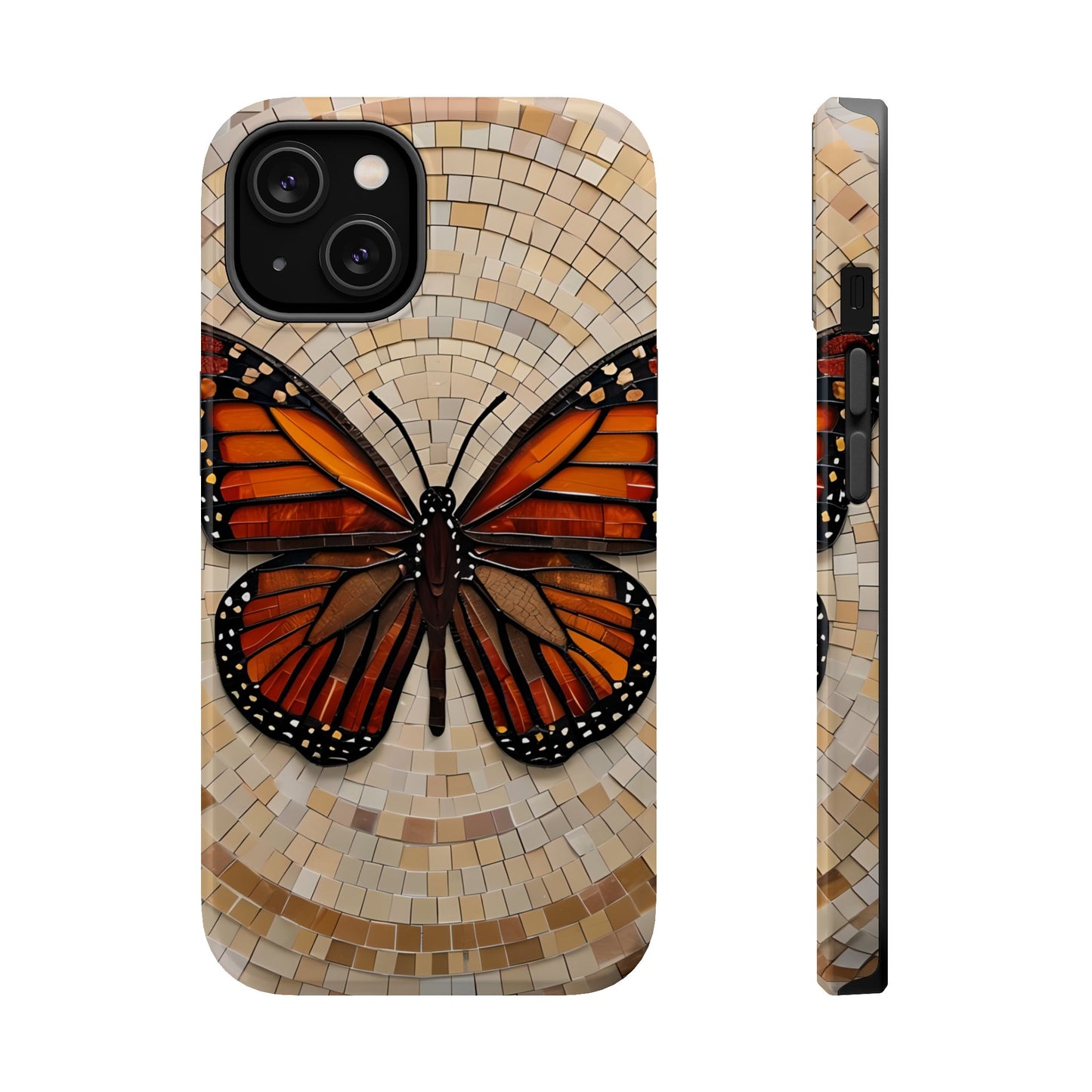 Monarch Butterfly Mosaic iPhone Case, Orange Butterfly Case, Artistic Phone Cover, Trendy iPhone Case, Wireless Charging Cover