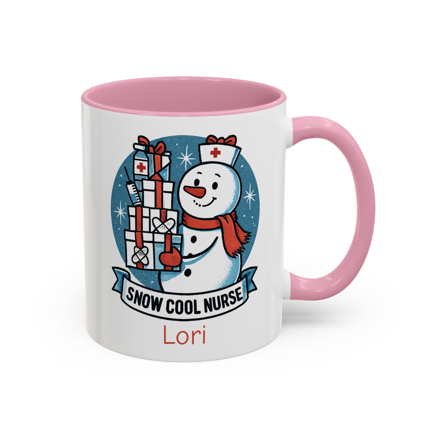 Personalized Snowman Nurse Mugs with festive designs and custom names, perfect holiday gift for nurses.