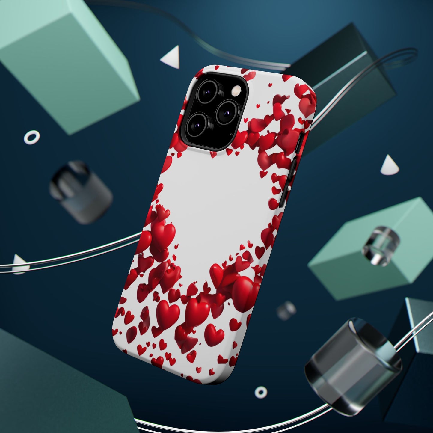 Heart-Shaped Heart Motif Magnetic Tough iPhone Case, Love Themed Phone Cover, Valentine's Day Gift,  Romantic Phone Case