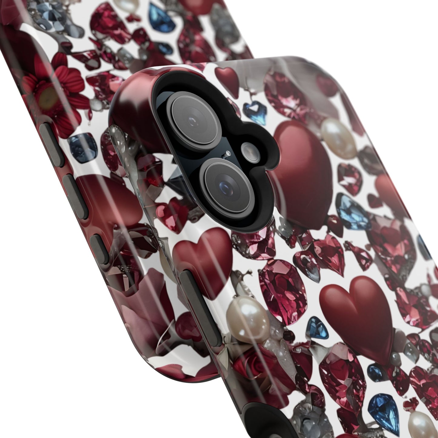 Romantic Floral Hearts Magnetic Tough iPhone Case -  Durable Phone Case for Gifts, Valentine's Day, Birthday, Anniversary, Cute Accessories