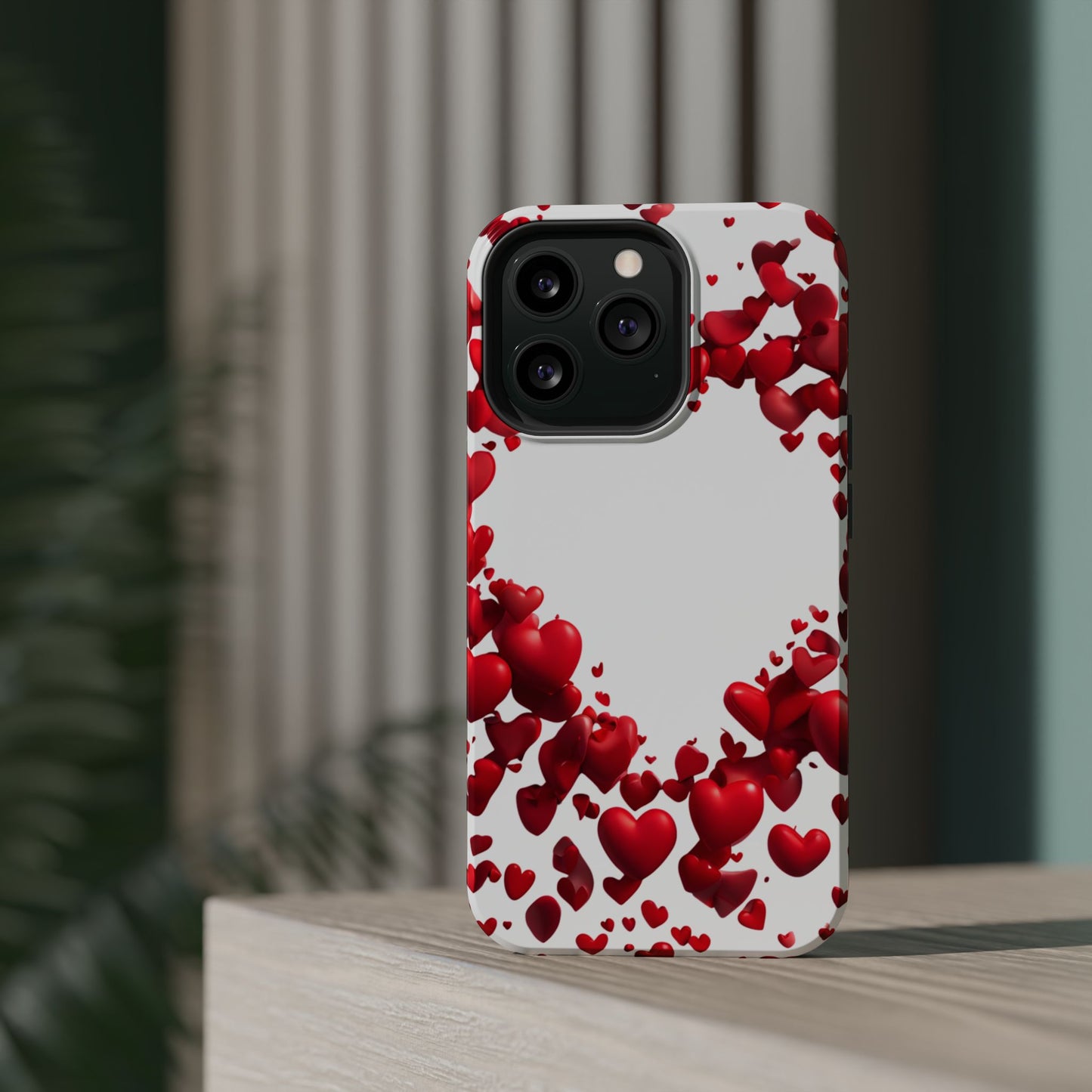 Heart-Shaped Heart Motif Magnetic Tough iPhone Case, Love Themed Phone Cover, Valentine's Day Gift,  Romantic Phone Case