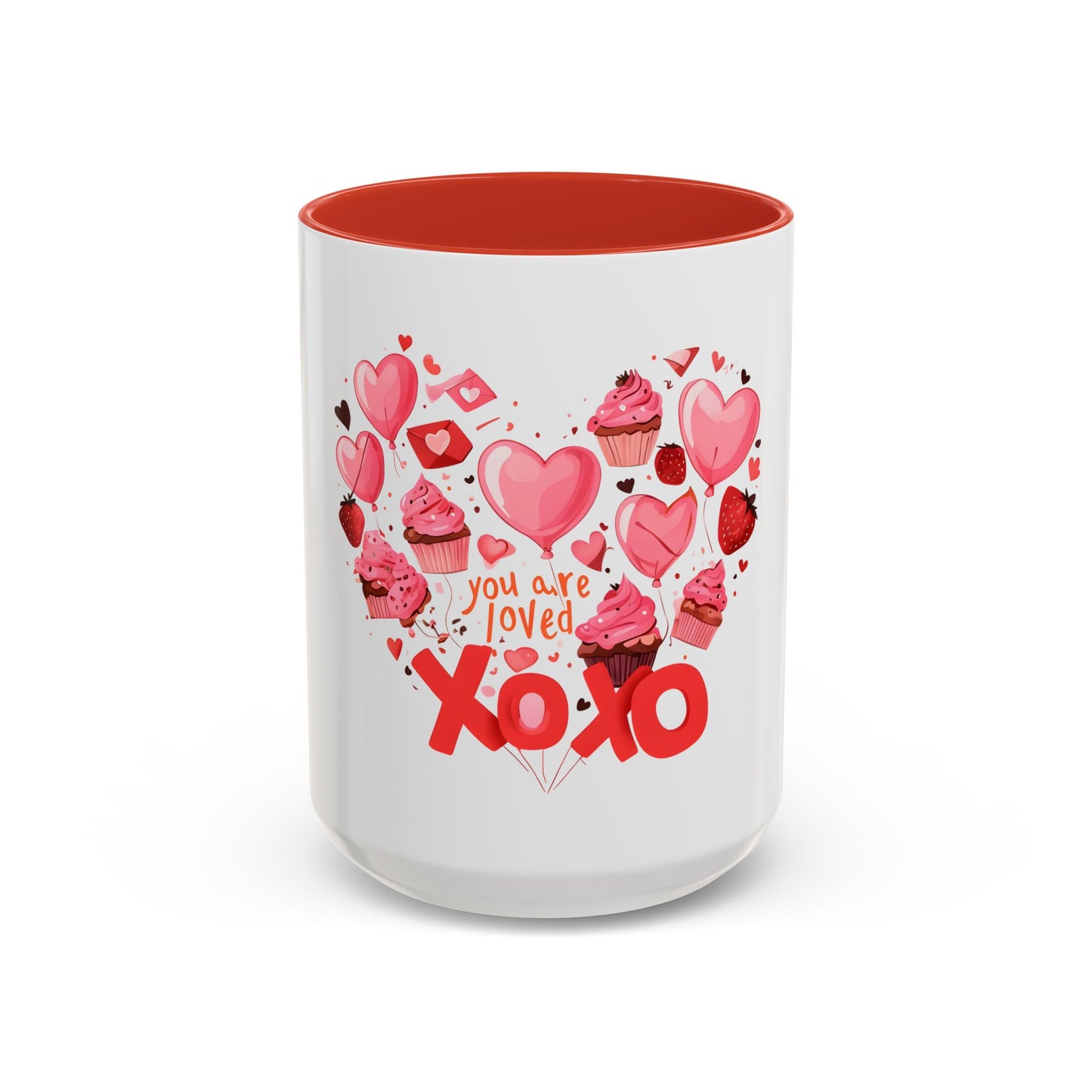 Valentine's Day Accent Coffee Mug, Cute Love Mug, Gift for Her, Heart Design, XOXO Mug for Couples, Romantic Coffee Cup