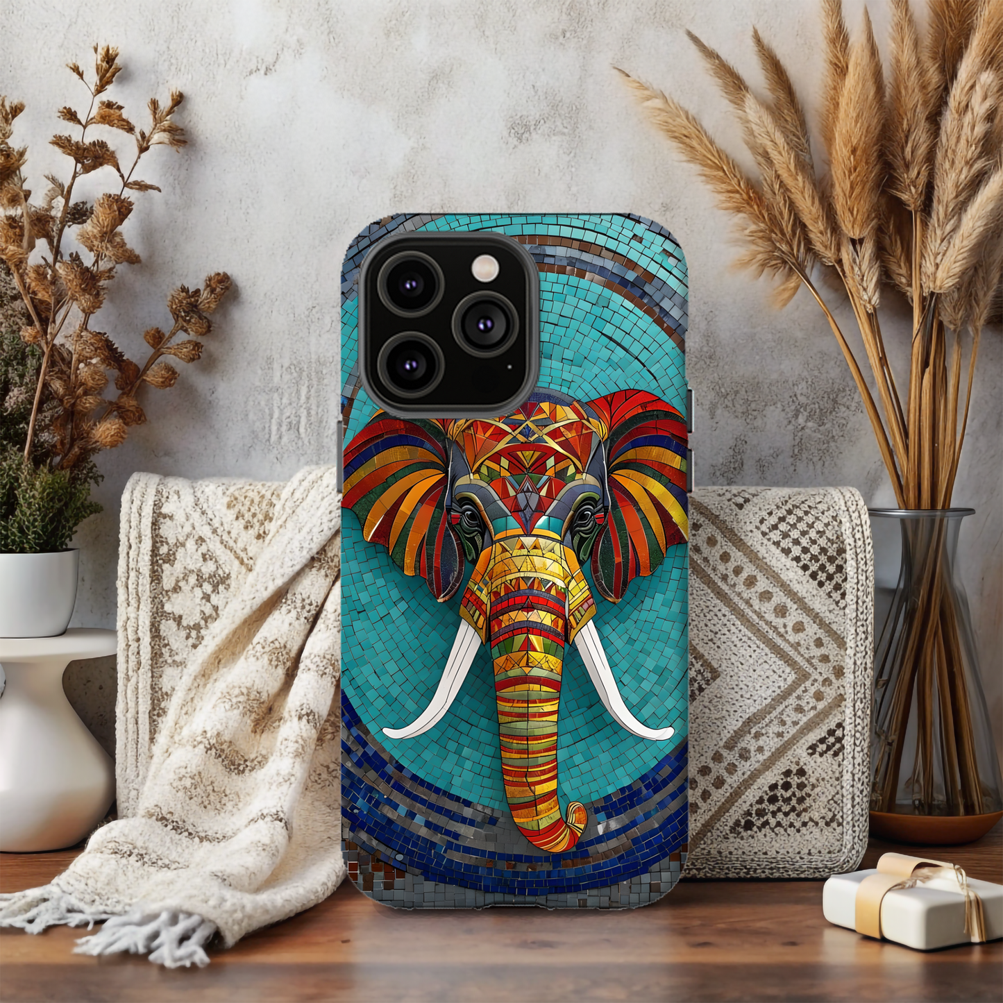 Artistic Elephant Phone Case, Elephant Case, Trendy iPhone Case, Elephant Lover Gift, Unique iPhone Case, Mosaic Design