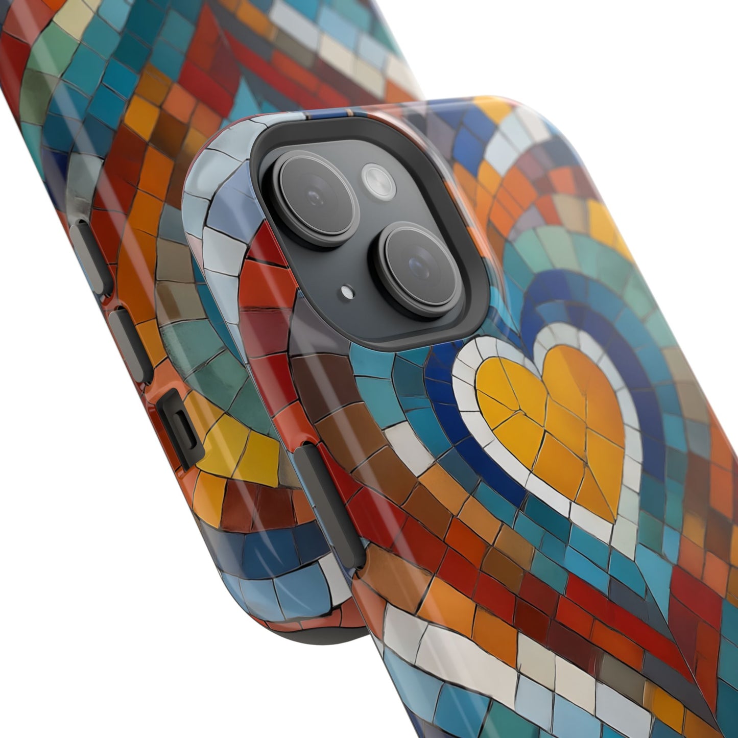 Magnetic Heart Mosaic iPhone Case, Faux Stained Glass, Trendy Phone Cover, Artistic Phone Case, Wireless Charging