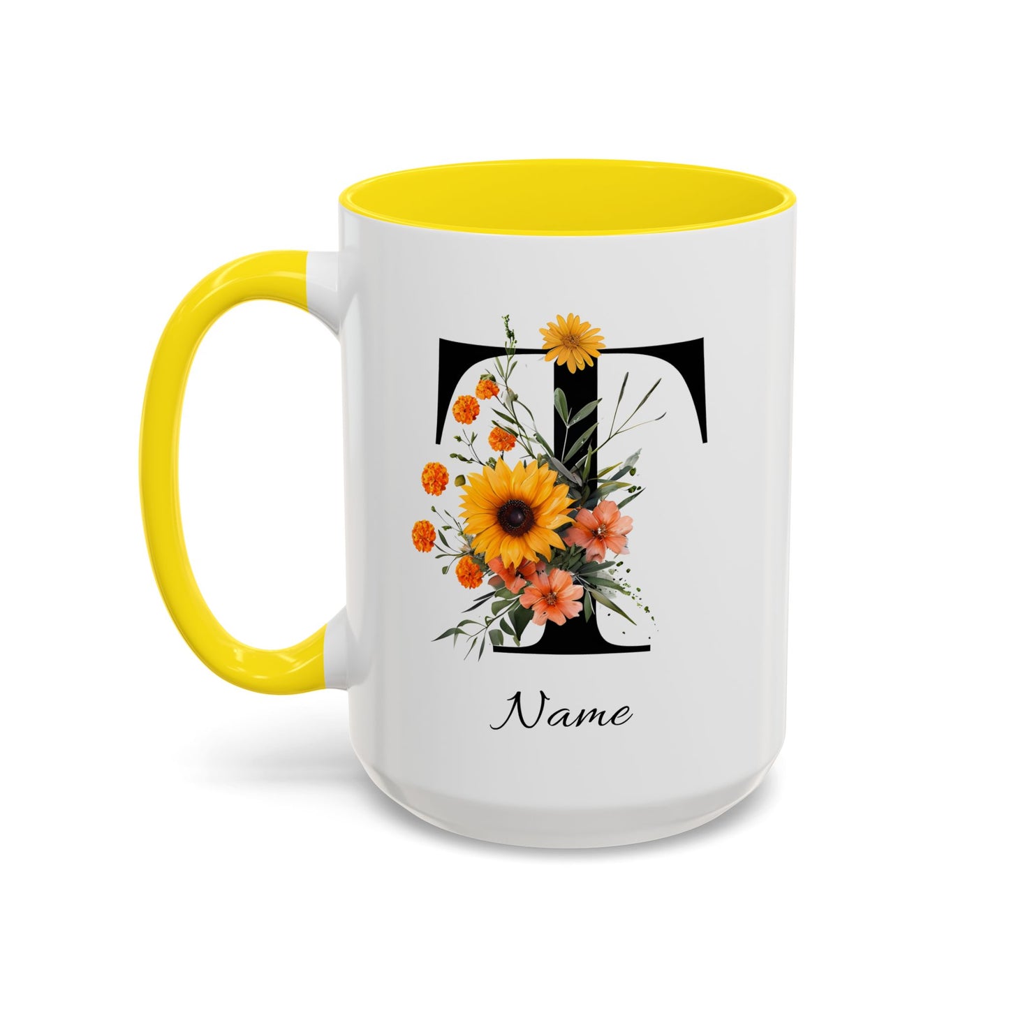 Personalized Floral Monogram - Letter T - Elegant Accent Coffee Mug – Personalized Mothers Day Gift
