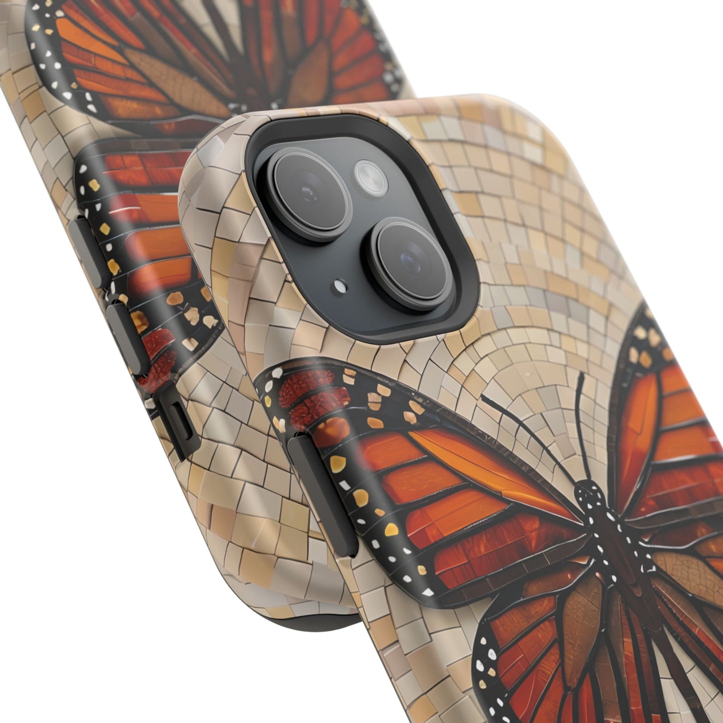 Monarch Butterfly Mosaic iPhone Case, Orange Butterfly Case, Artistic Phone Cover, Trendy iPhone Case, Wireless Charging Cover