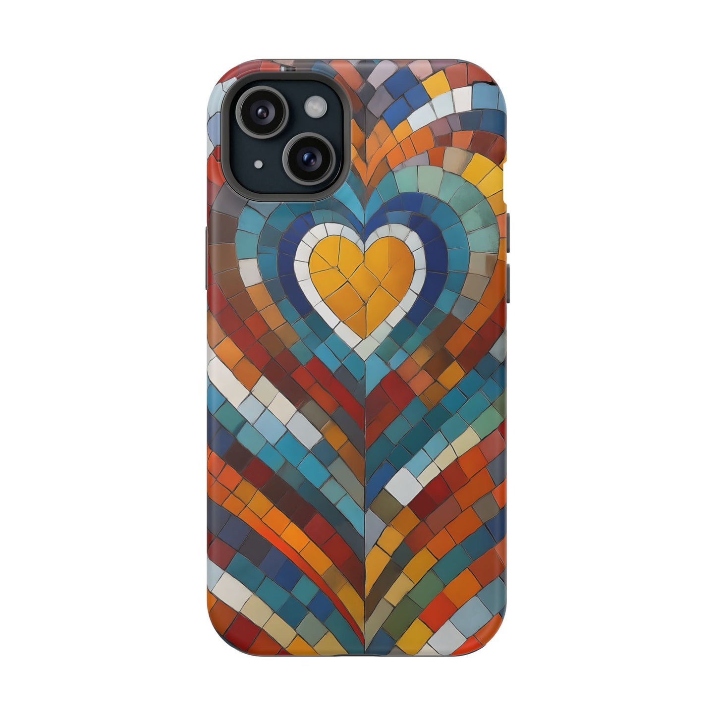 Magnetic Heart Mosaic iPhone Case, Faux Stained Glass, Trendy Phone Cover, Artistic Phone Case, Wireless Charging