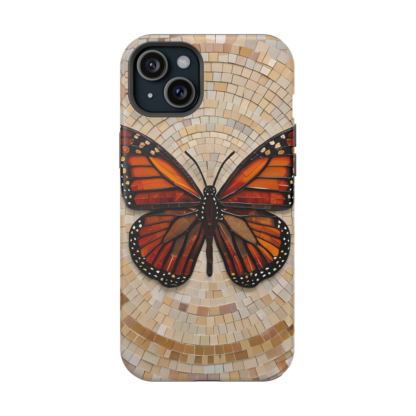 Monarch Butterfly Mosaic iPhone Case, Orange Butterfly Case, Artistic Phone Cover, Trendy iPhone Case, Wireless Charging Cover