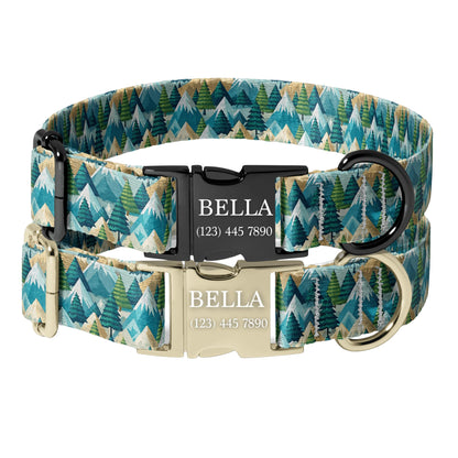 Personalized Mountain Dog Collar Engraved  Name Buckle Adventure Hiking Adjustable Pet Collar for Dogs RET-602-01