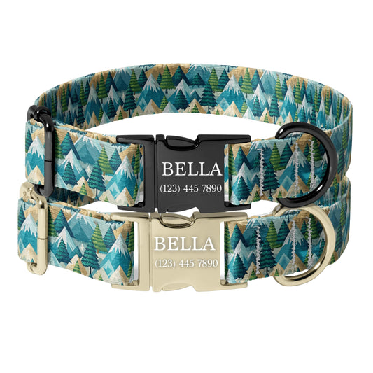 Personalized Mountain Dog Collar Engraved  Name Buckle Adventure Hiking Adjustable Pet Collar for Dogs RET-602-01