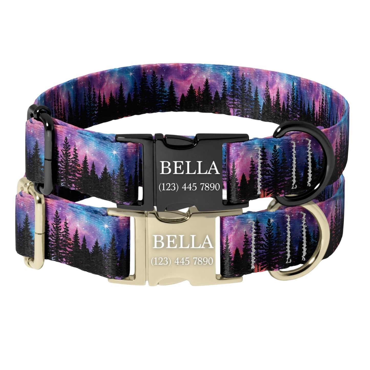 Galaxy Forest Dog Collar Personalized Engraved Name Purple Night Sky Adjustable Pet Collar RET-602-03