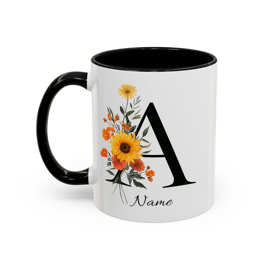 Personalized Floral Monogram Mug Letter A, 11oz & 15oz Personalized Mugs, Monogrammed Mug, Godparent Gift, Gifts Under 50