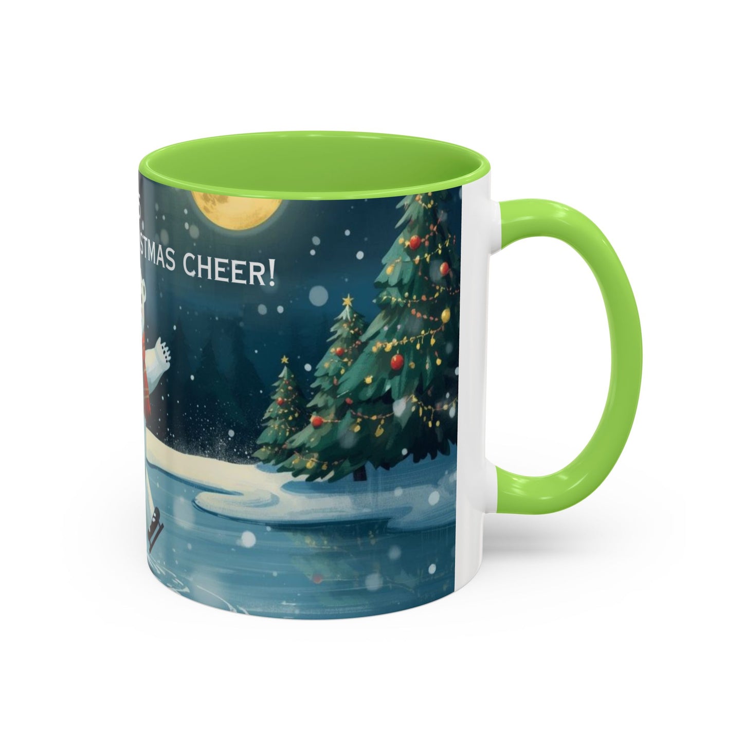 Polar Bear Christmas mug, decorated with festive trees and holiday scenes, perfect for warm drinks during the holidays.