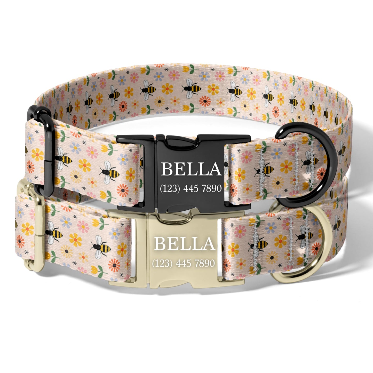 Personalized Bee Dog Collar Custom Engraved Rustic Bee Adjustable Quick Release Collar RET-611-03