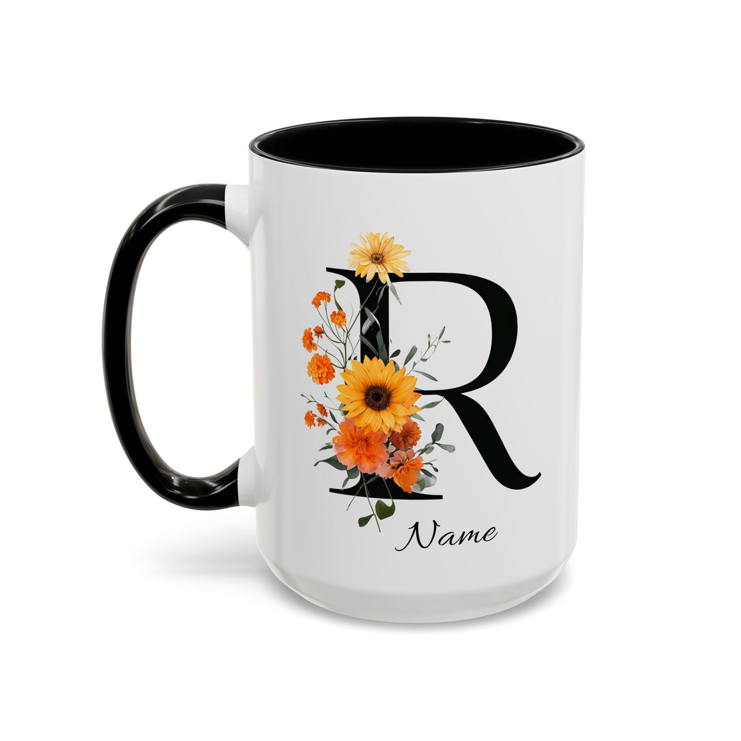 Personalized Floral Monogram - Letter R - Elegant Accent Coffee Mug – Personalized Mothers Day Gift