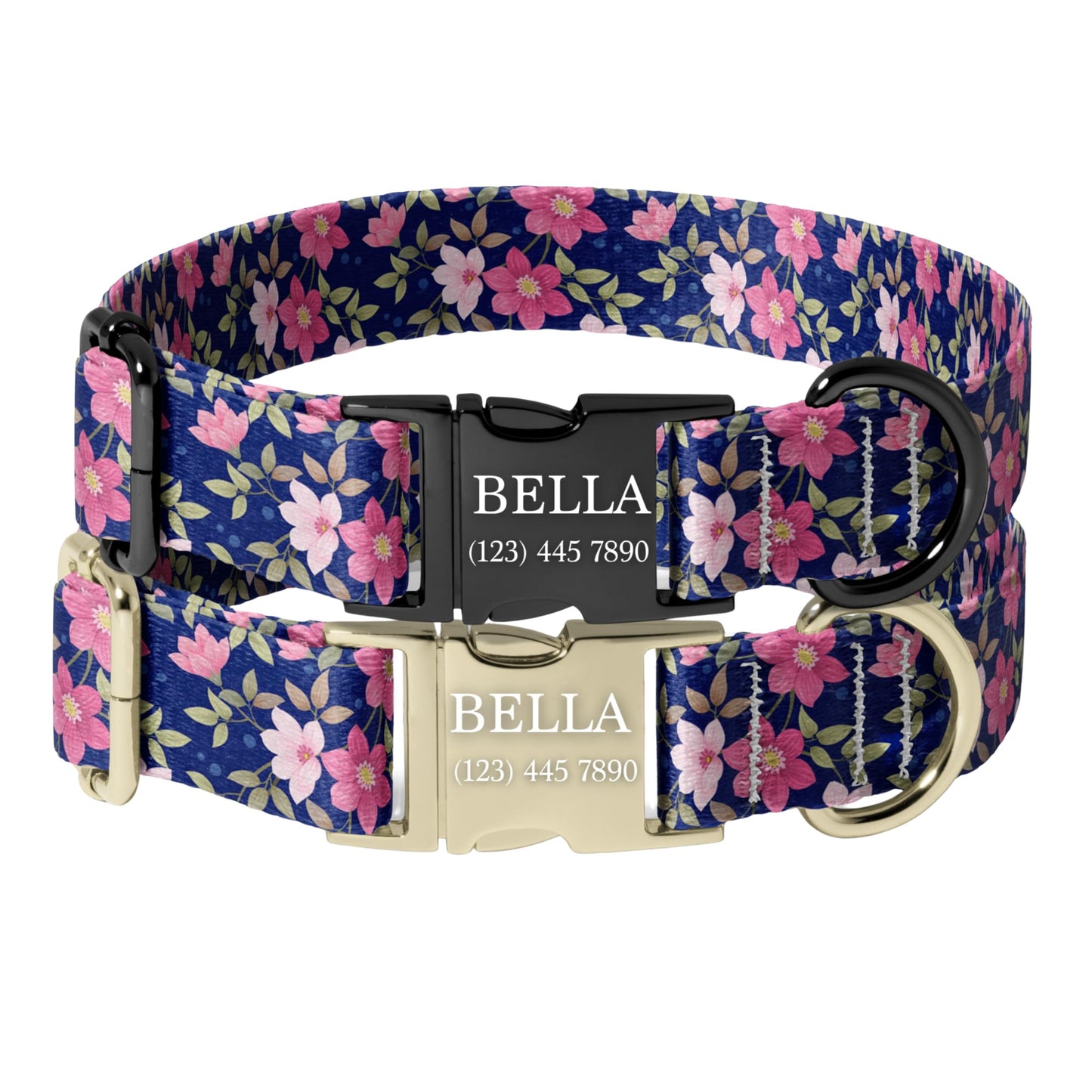Personalized Floral Dog Collar dark floral Custom Name Adjustable Quick Release Durable Pet Collar RET-608-01