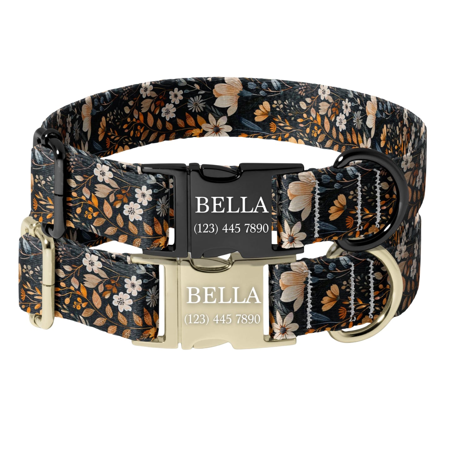 Personalized Floral Dog Collar retro daisy Custom Name Adjustable Quick Release Durable Pet Collar RET-608-04