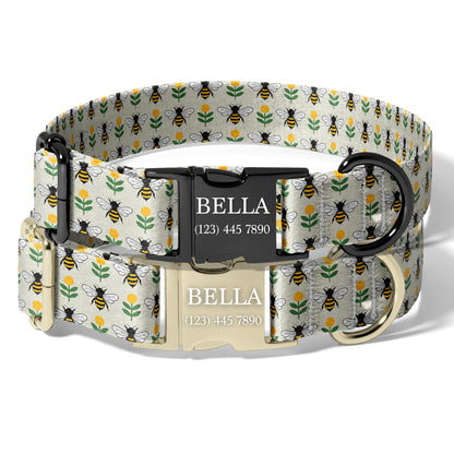 Personalized Bee Dog Collar Custom Engraved Bold Bee Adjustable Quick Release Collar RET-611-06