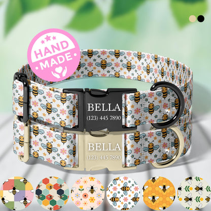 Personalized Bee Dog Collar Custom Engraved Rainbow Bee Adjustable Quick Release Collar RET-611-04