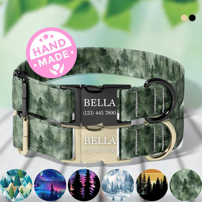Misty Forest Dog Collar Personalized Engraved Name Green Adjustable Pet Collar for Dogs RET-602-06